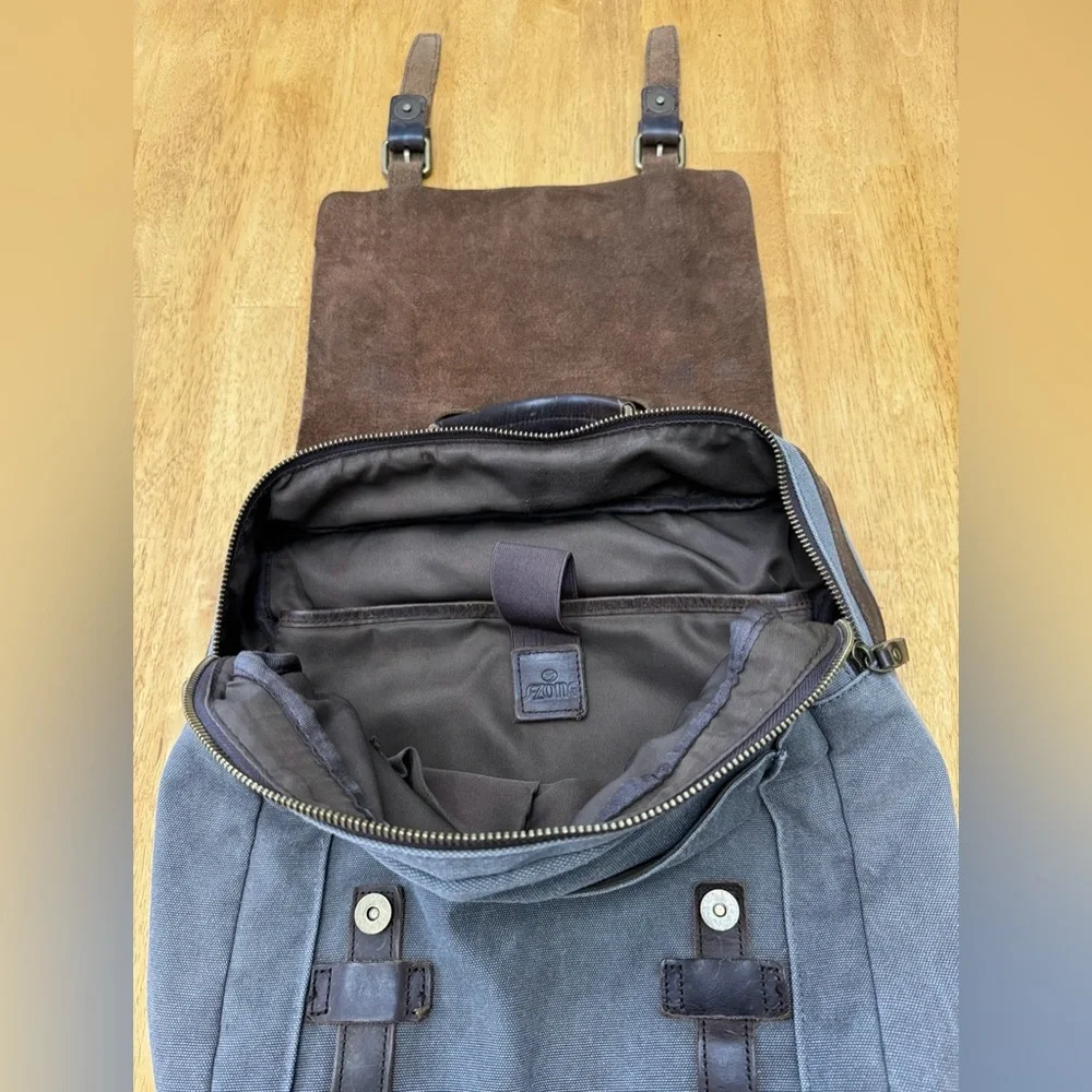 Leather Canvas Gray Backpack